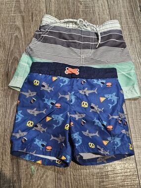 Baby Swim Trunks Size 18 M Blue Shark & Snack Swim Trunks with Navy Waistband